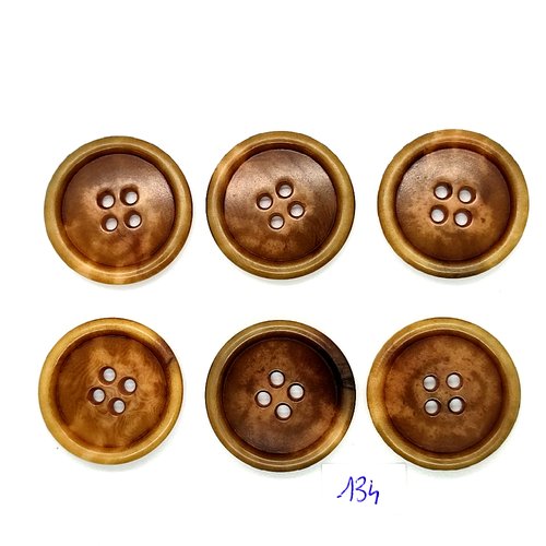 6 boutons vintage en résine marron - 30mm - tr134