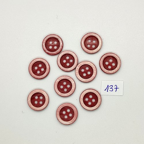10 boutons vintage en résine rose et bordeaux - 15mm - tr137