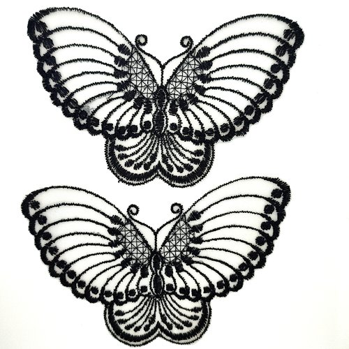 2 appliques à coudre vintage - papillon noir - 14x10cm