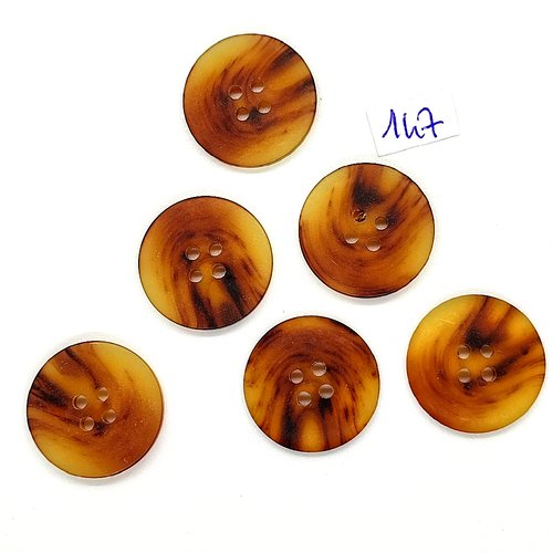 6 boutons vintage en résine marron et beige - 22mm - tr147