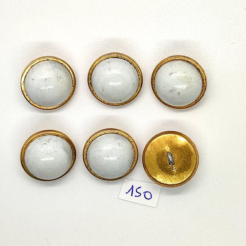 6 boutons vintage en résine doré et blanc - 20mm - tr150