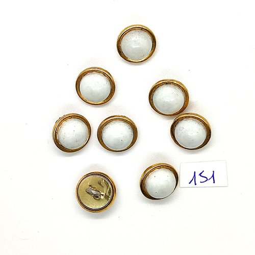 6 boutons vintage en résine doré et blanc - 15mm - tr151