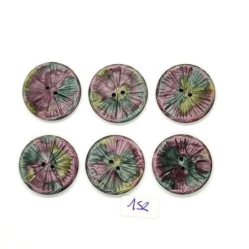 6 boutons vintage en résine multicolore - 25mm - tr152