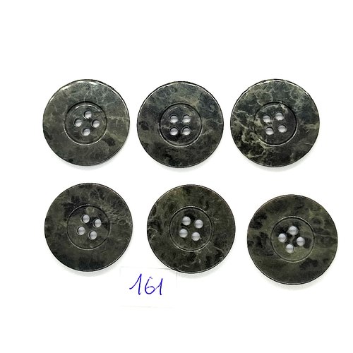 6 boutons vintage en résine gris / vert marbré - 27mm - tr161