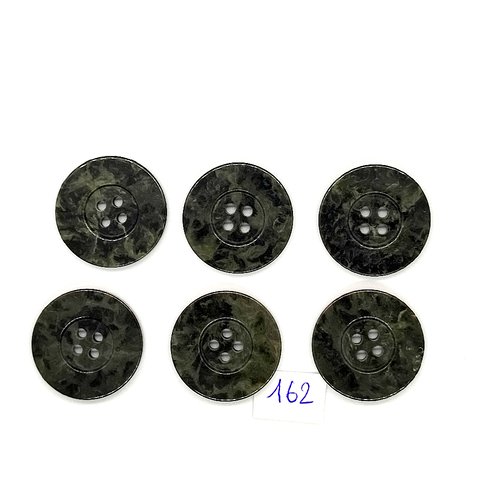6 boutons vintage en résine gris / vert marbré - 23mm - tr162