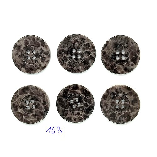 6 boutons vintage en résine gris marbré - 27mm - tr163