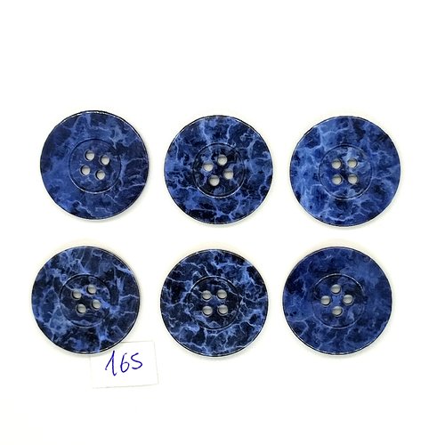 6 boutons vintage en résine bleu marbré - 27mm - tr165
