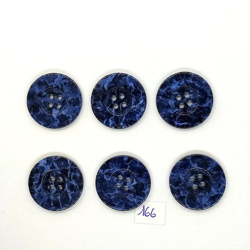 6 boutons vintage en résine bleu marbré - 23mm - tr166