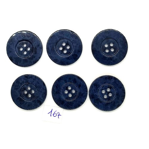 6 boutons vintage en résine bleu foncé marbré - 27mm - tr167