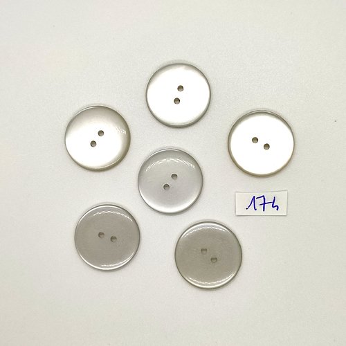 6 boutons vintage en résine gris - 20mm - tr174