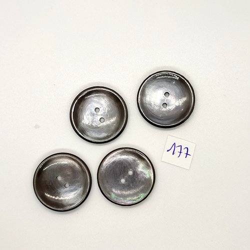 4 boutons vintage en nacre marron / gris - 25mm - tr177