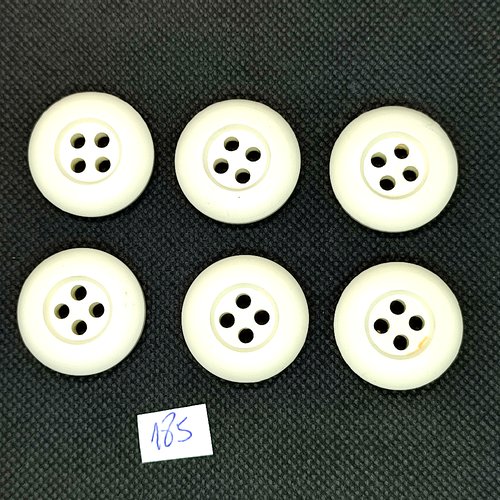 6 boutons vintage en résine blanc - 25mm - tr185