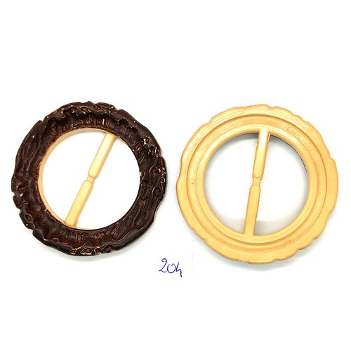 2 boucles de ceinture coulissante en résine marron et beige - 60mm - tr204
