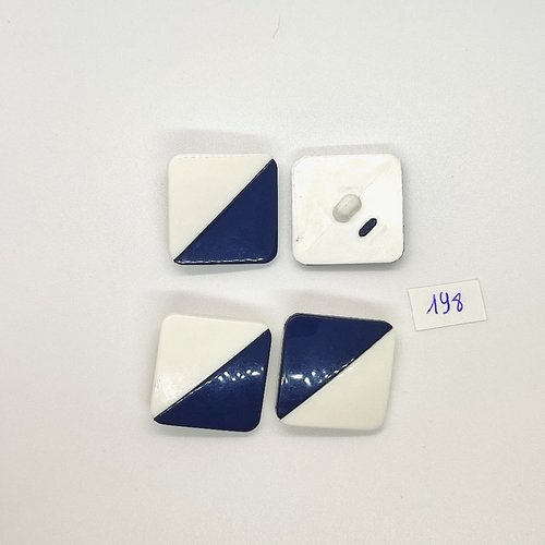 4 boutons vintage en résine bleu et blanc - 27x27mm - tr198