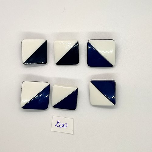 6 boutons vintage en résine bleu et blanc et noir - 20x20mm - tr200