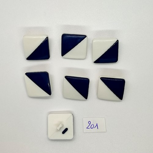 7 boutons vintage en résine bleu et blanc - 20x20mm - tr201