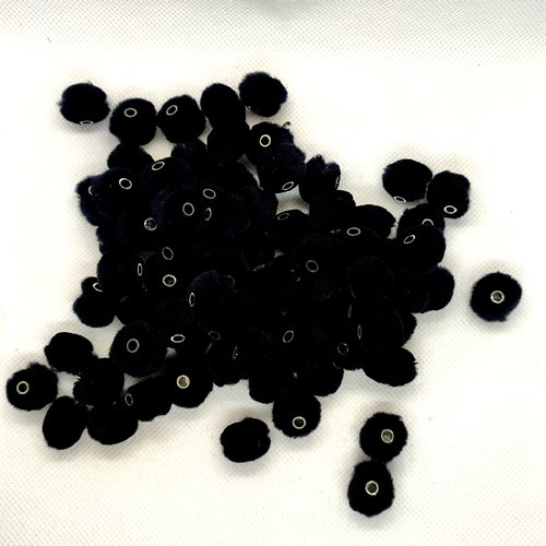 78 perles pompons noir - polyester - environ 13mm