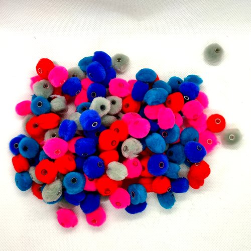 139 perles pompons multicolore - polyester - environ 13mm