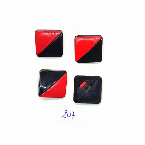 4 boutons vintage en résine rouge noir et bleu - 20x20mm - tr207