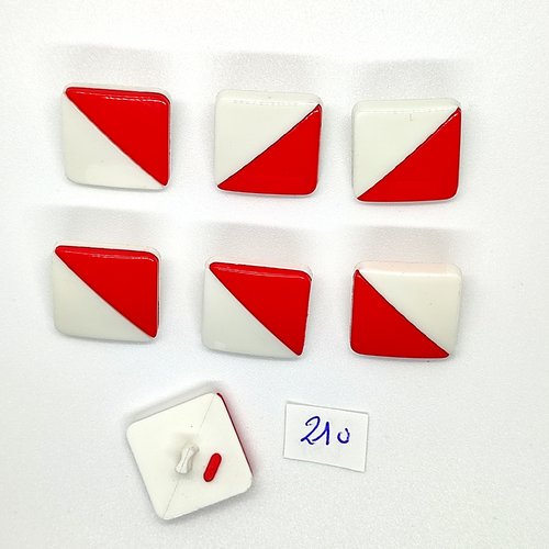 7 boutons vintage en résine rouge et blanc - 20x20mm - tr210