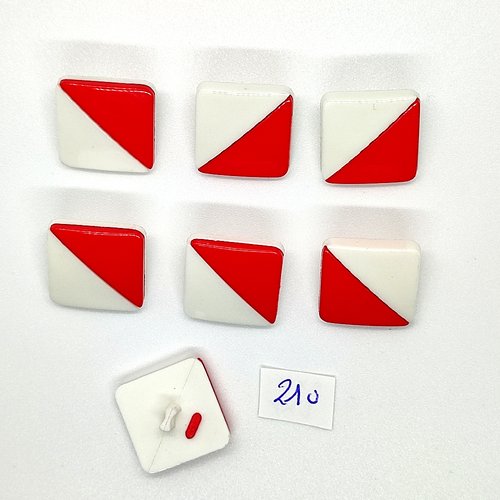 6 boutons vintage en résine rouge et blanc - 20x20mm - tr210