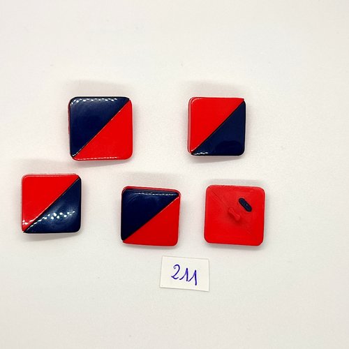 5 boutons vintage en résine rouge bleu marine et noir - 20x20mm - tr211