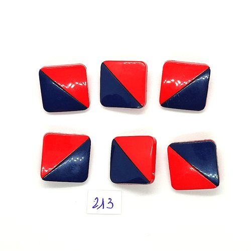 6 boutons vintage en résine rouge et bleu marine - 20x20mm - tr213