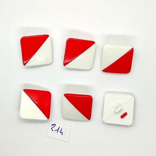 6 boutons vintage en résine rouge et blanc - 20x20mm - tr214