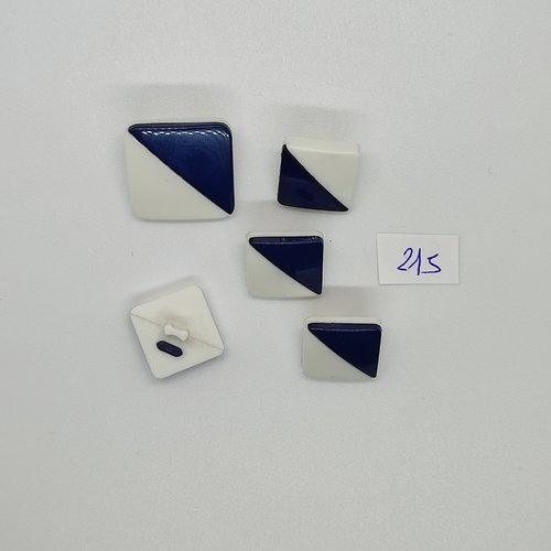 5 boutons vintage en résine bleu marine et blanc - 20x20mm et 15x15mm - tr215