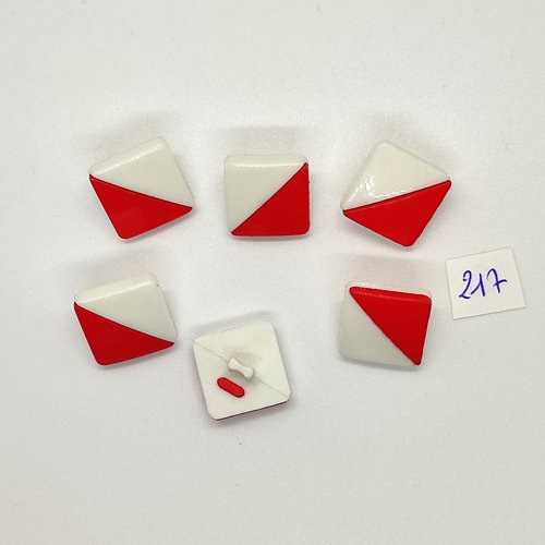 6 boutons vintage en résine rouge et blanc - 15x15mm - tr217