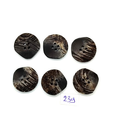 6 boutons en résine gris / marron - vintage - 20mm - tr239