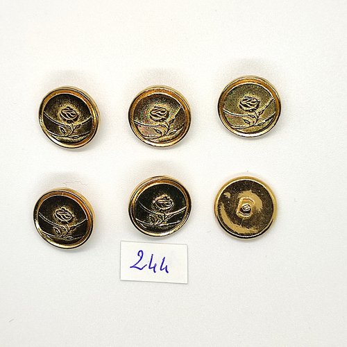 6 boutons en métal doré - fleur - vintage - 18mm - tr244