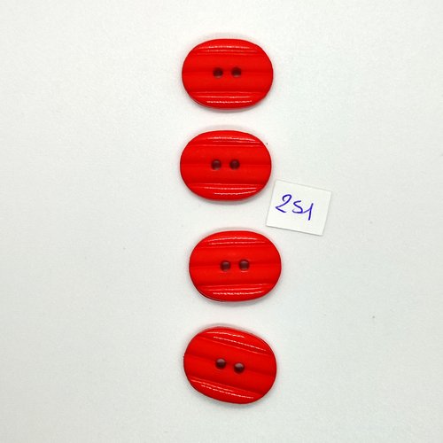 4 boutons en résine rouge - vintage - 17x22mm - tr251