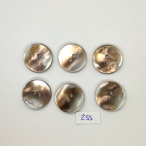 6 boutons en résine gris et marron - vintage - 22mm - tr255