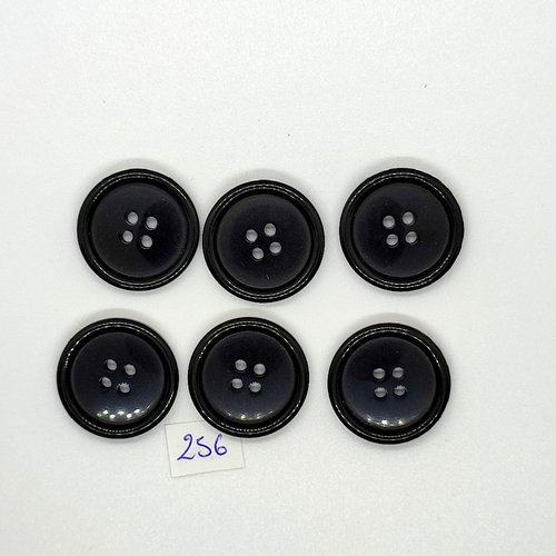 6 boutons en résine noir - vintage - 25mm - tr256