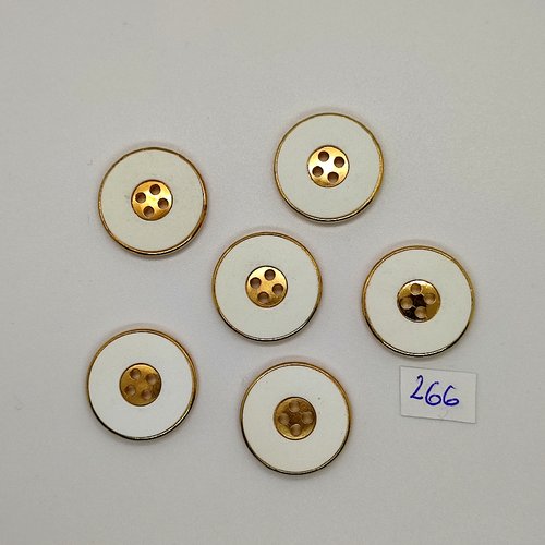6 boutons en résine doré et blanc - vintage - 22mm - tr266