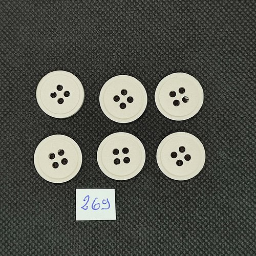 6 boutons en résine blanc - vintage - 18mm - tr269
