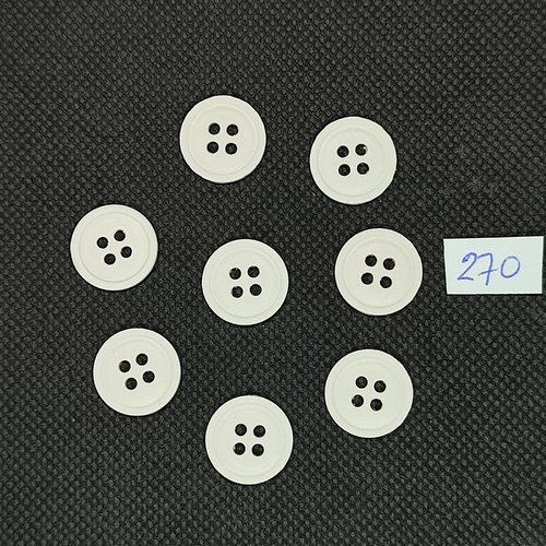 8 boutons en résine blanc - vintage - 15mm - tr270