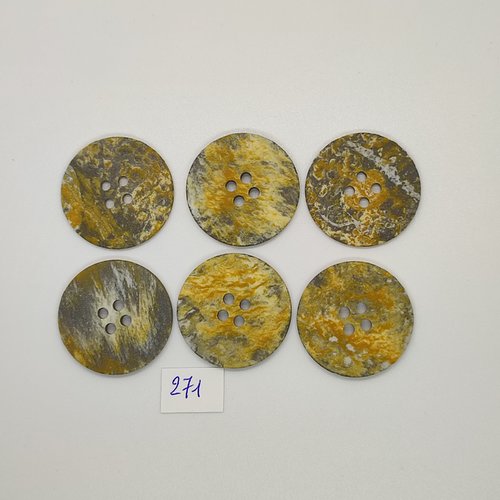 6 boutons en résine jaune et gris - vintage - 30mm - tr271
