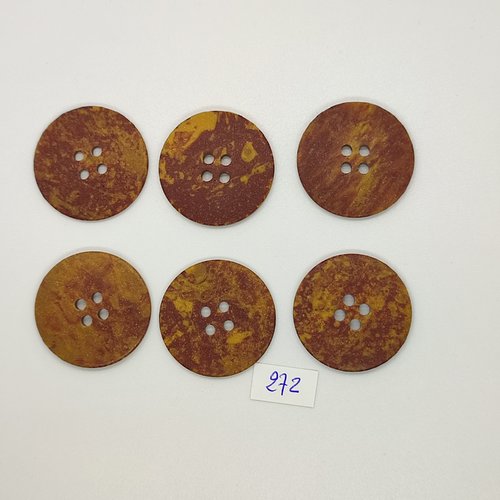 6 boutons en résine marron / beige - vintage - 30mm - tr272