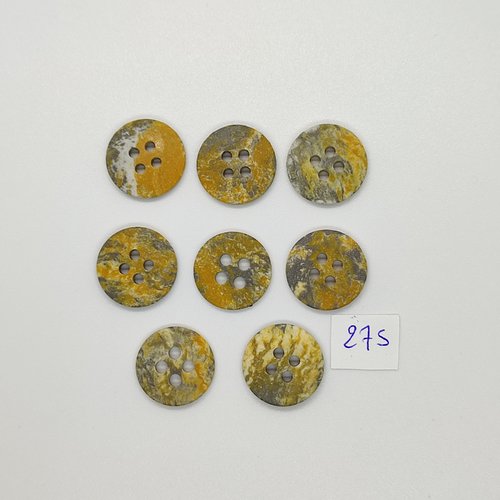 8 boutons en résine jaune et gris - vintage - 18mm - tr275