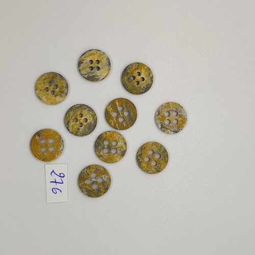 10 boutons en résine jaune et gris - vintage - 15mm - tr276