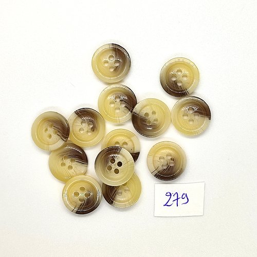 13 boutons en résine beige et marron - vintage - 15mm - tr279