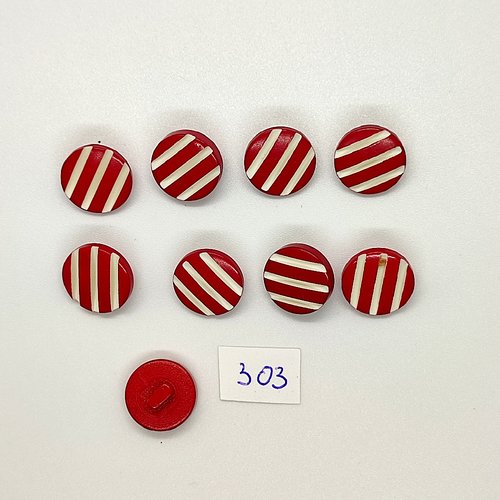 10 boutons en résine rouge et blanc - vintage - 15mm - tr303