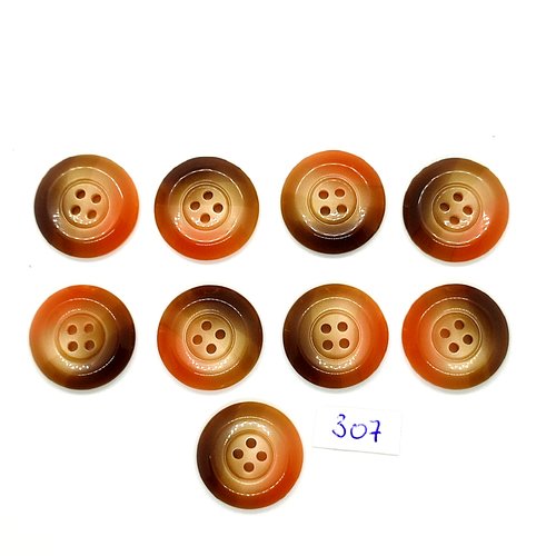 9 boutons en résine orange et marron - vintage - 22mm - tr307