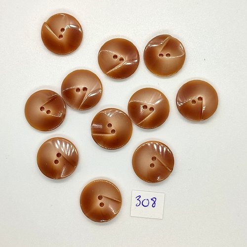 11 boutons en résine beige et marron - vintage - 18mm - tr308