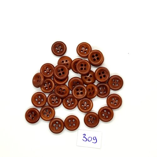 32 boutons en résine marron - vintage - 9mm - tr309