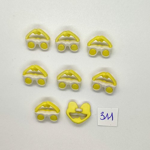8 boutons fantaisie en résine jaune et blanc - des lunettes - vintage - 15x15mm - tr311