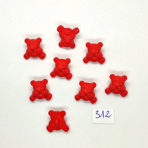 8 boutons fantaisie en résine rouge - ourson - vintage - 15x15mm - tr312