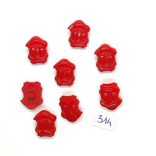 8 boutons fantaisie en résine rouge - donald - vintage - 15x18mm - tr314